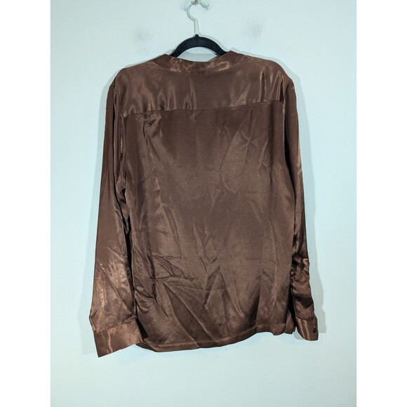 Asos Womens Brown Satin Midweight Notch Collar Button Up Shirt Sz M Capsule Luxe - Picture 2 of 8